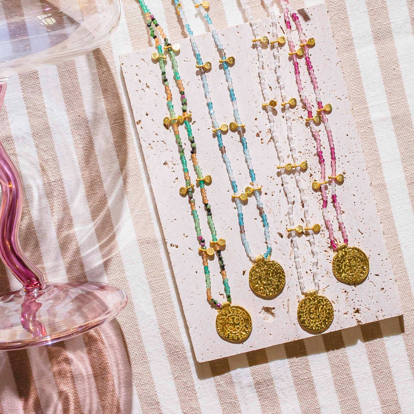 Bondi Beaded Coin Necklace Pink