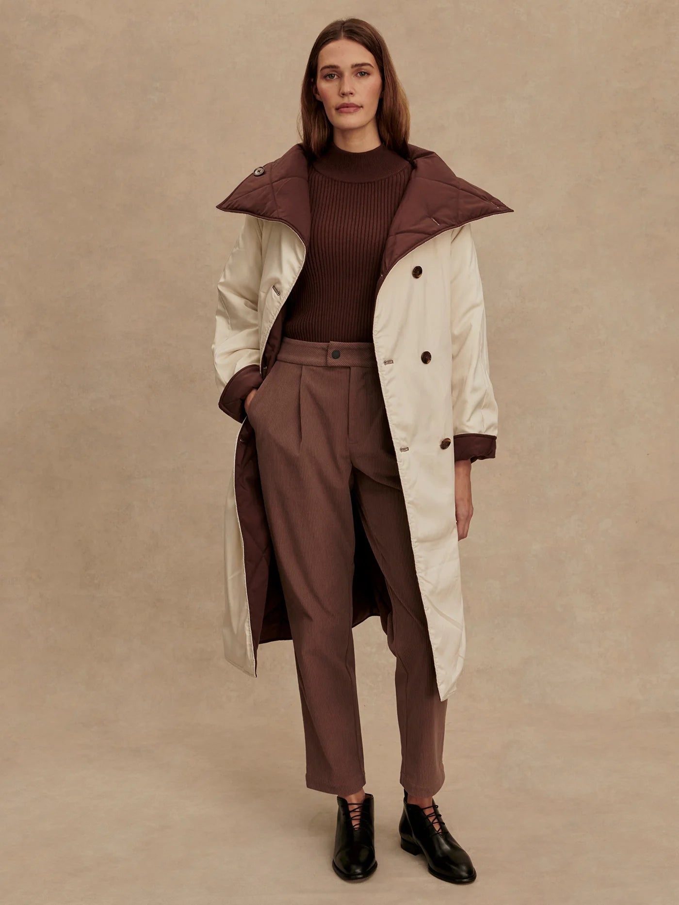 Annalise Reversible Wrap Coat - Deep Mahogany