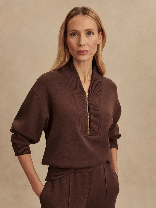 Sally Half Zip Sweat - Coffee Bean Marl