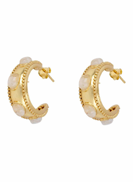 Daphne White Moonstone Hoop Earrings