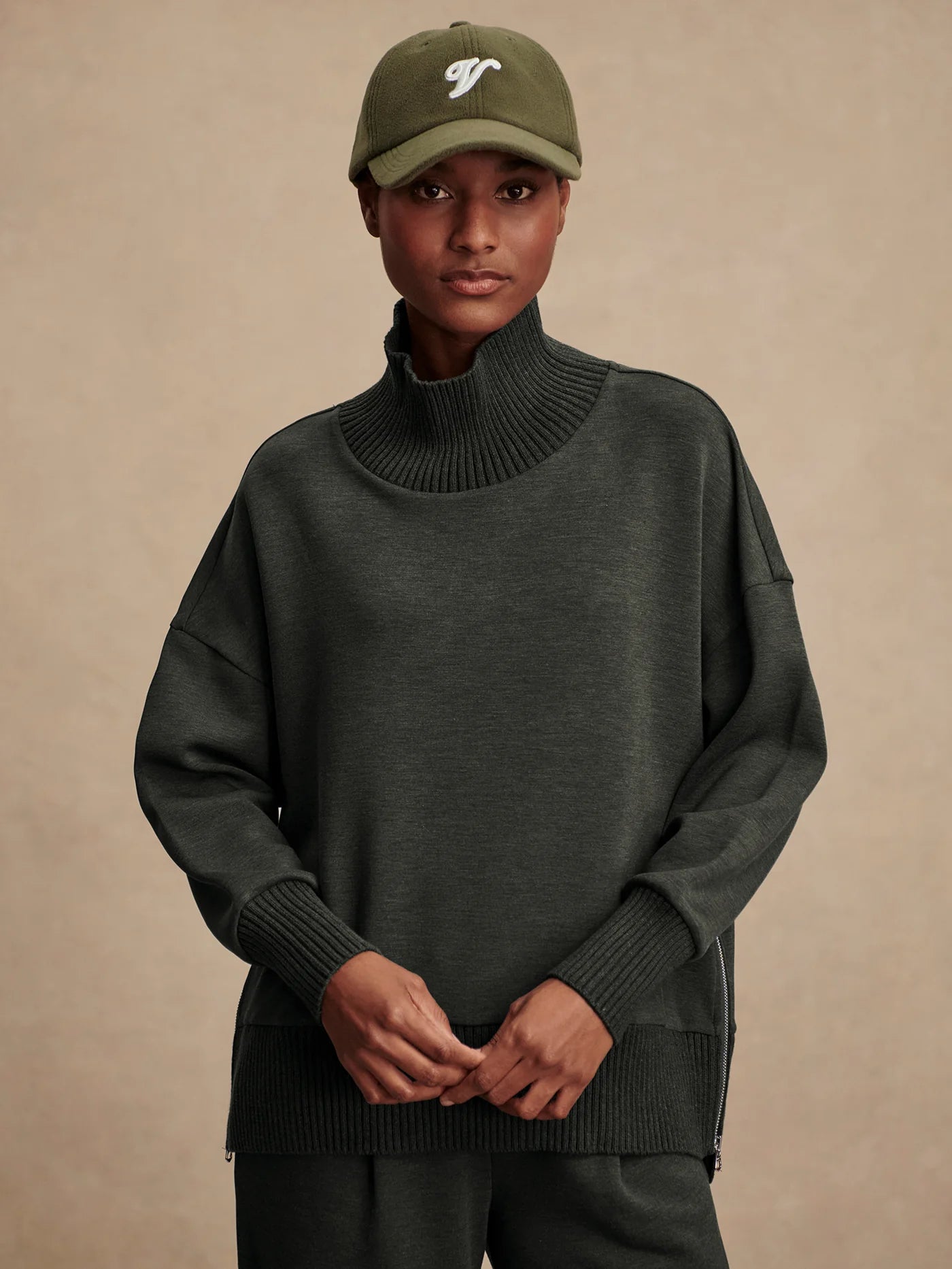 Barker High-Neck Sweat - Olive Marl