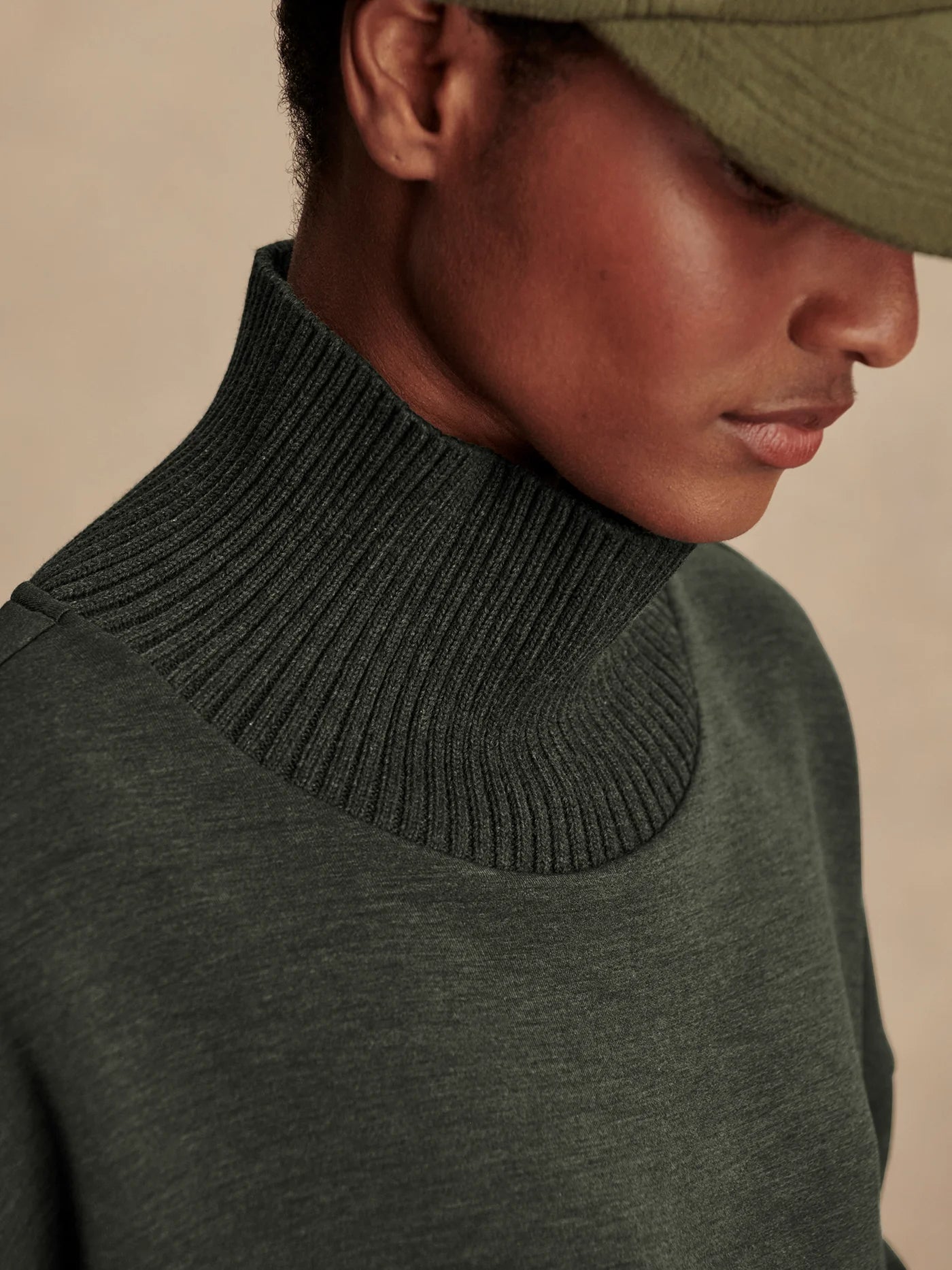 Barker High-Neck Sweat - Olive Marl