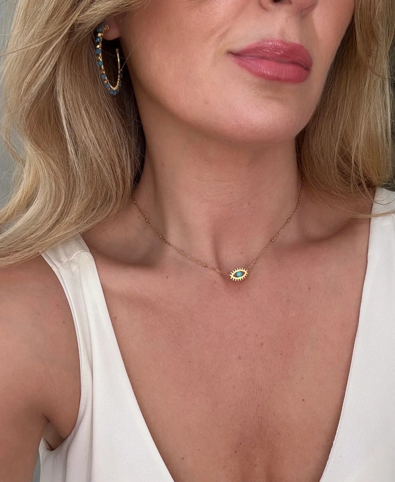 The Isla Evil Eye Gold Plated Waterproof Necklace