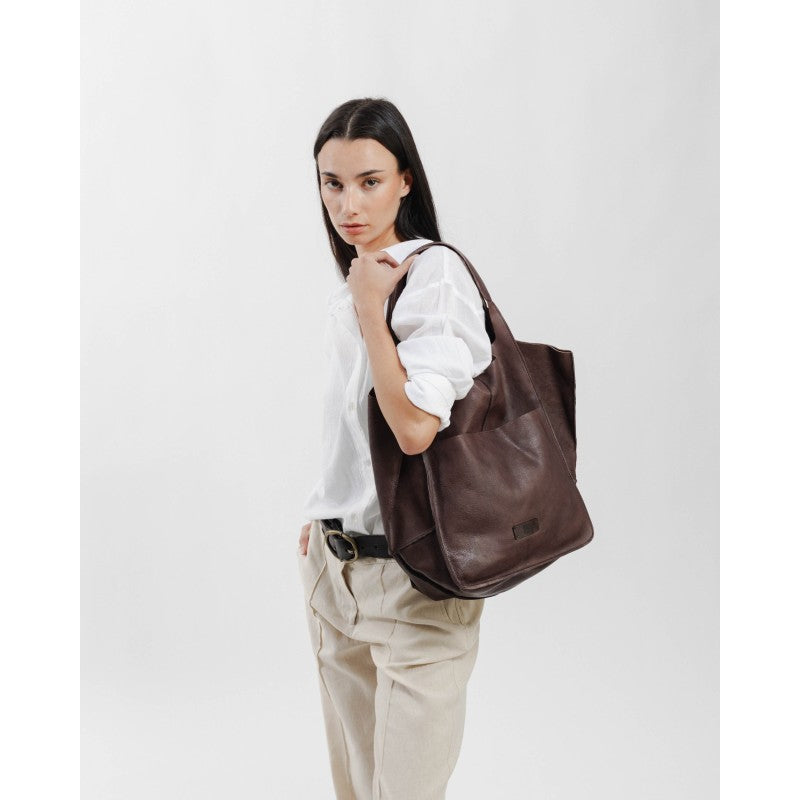 Leather shoulder bag BIBA Homer - Light Brwon
