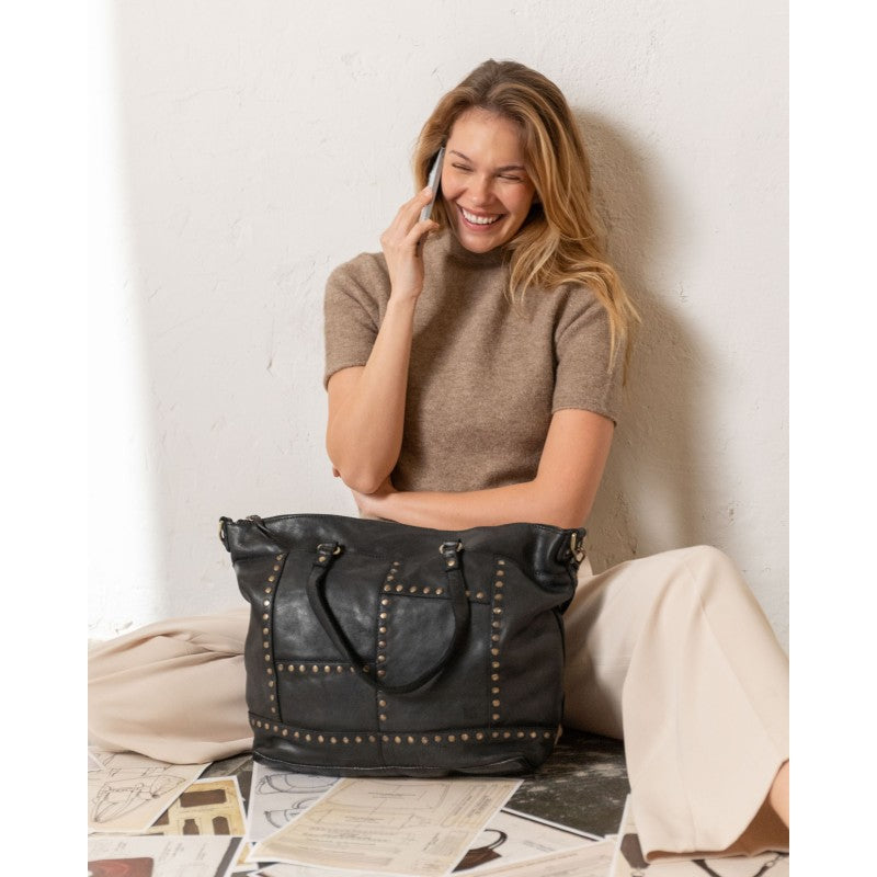 Leather Shoulder Bag BIBA Stowe - Black