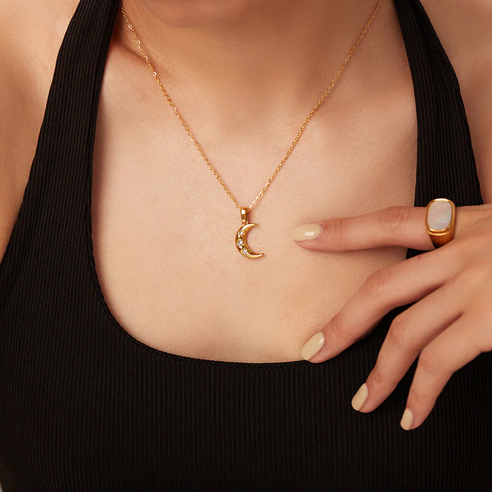 Sparkle Moon Pendant Necklace