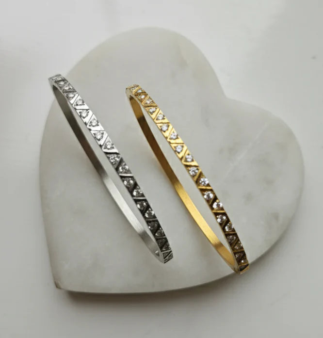 Luxe Zig Zag CZ Bracelet Bangle - Gold