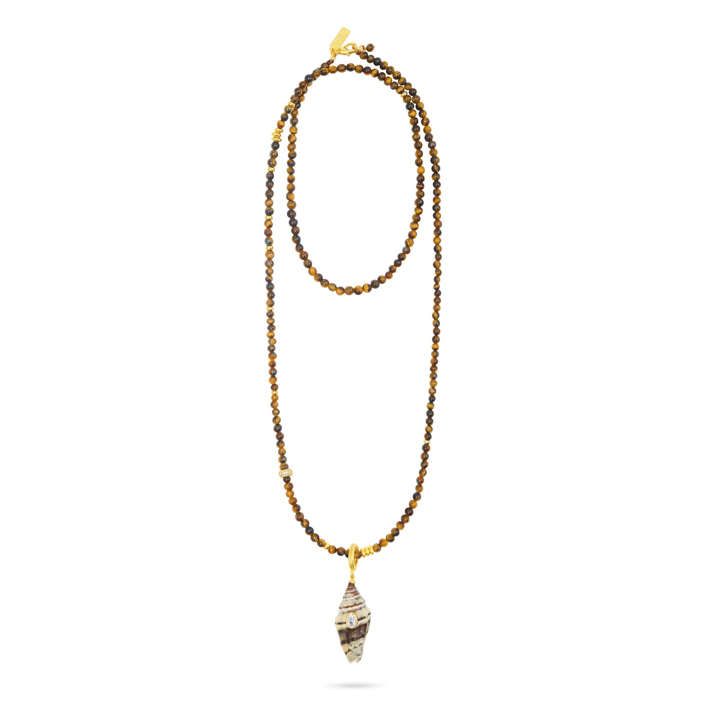 Shell Pendant On Tiger’s Eye Beads Necklace- LONG