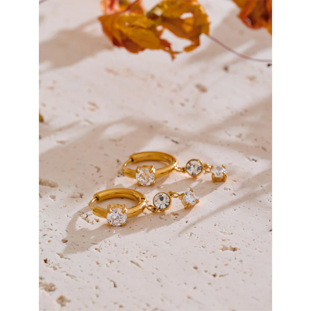 Sparkle Drop Hoop Earrings - Gold