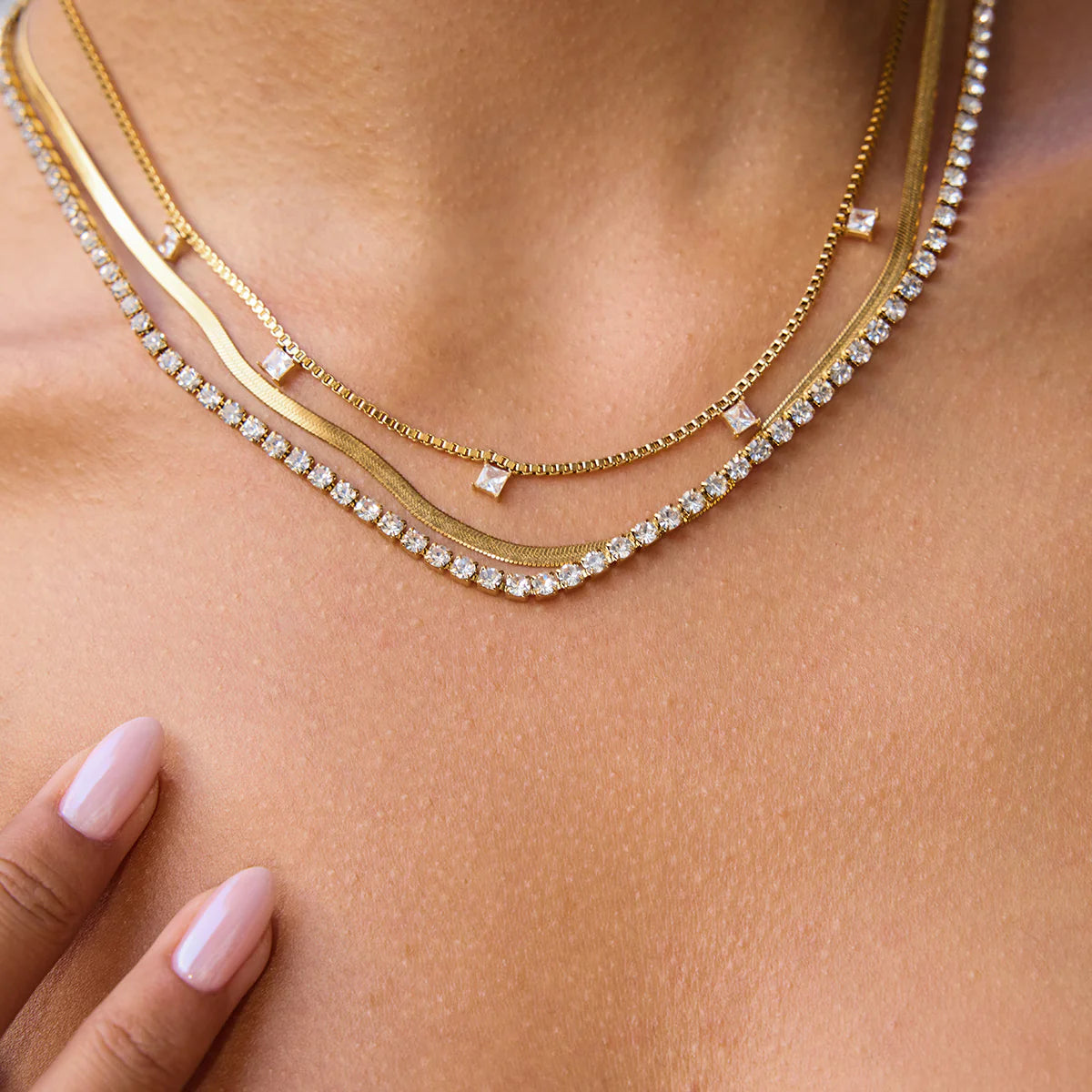 Triple Layered Sparkle Chain Necklace