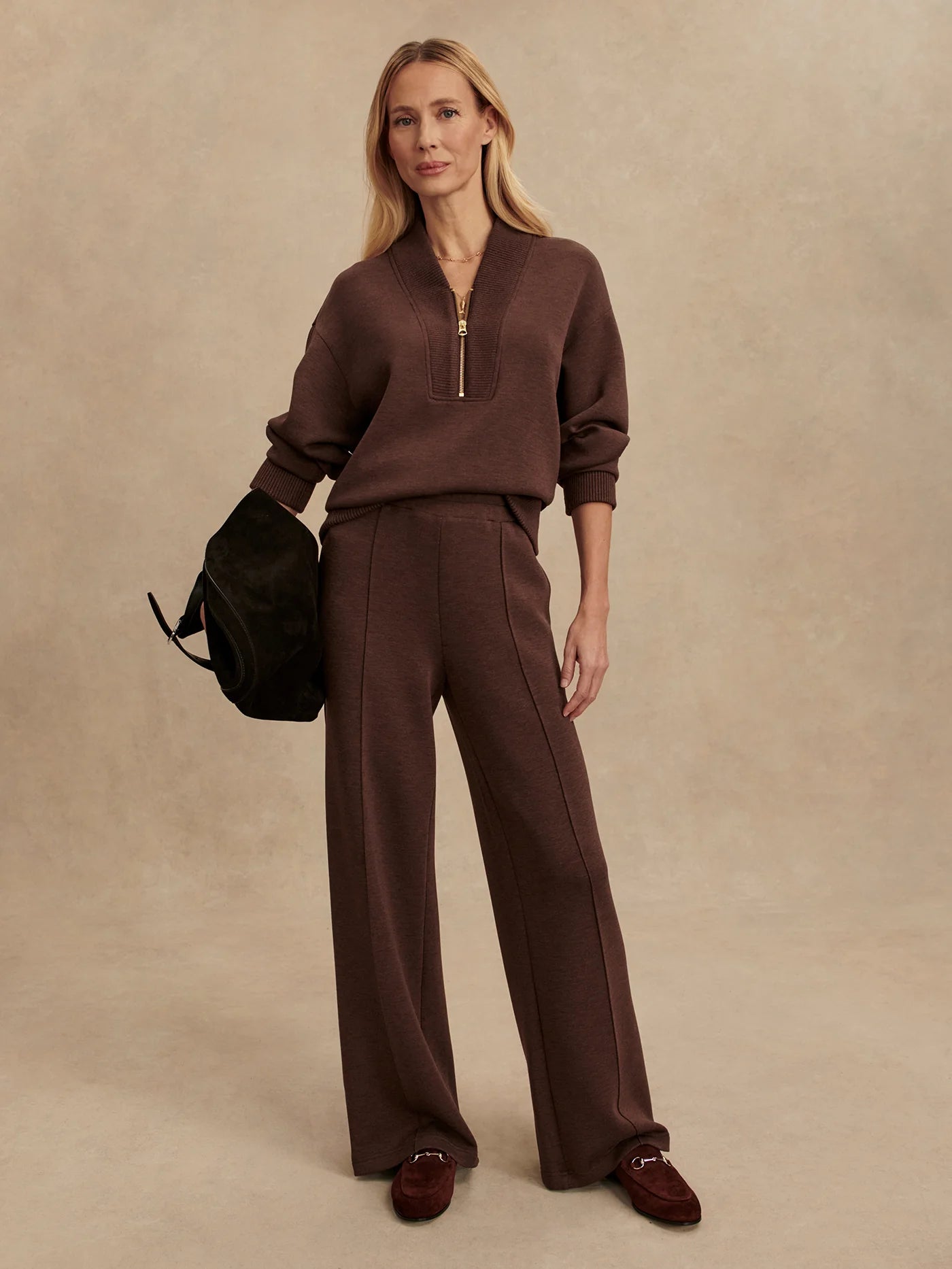 Sally Half Zip Sweat - Coffee Bean Marl
