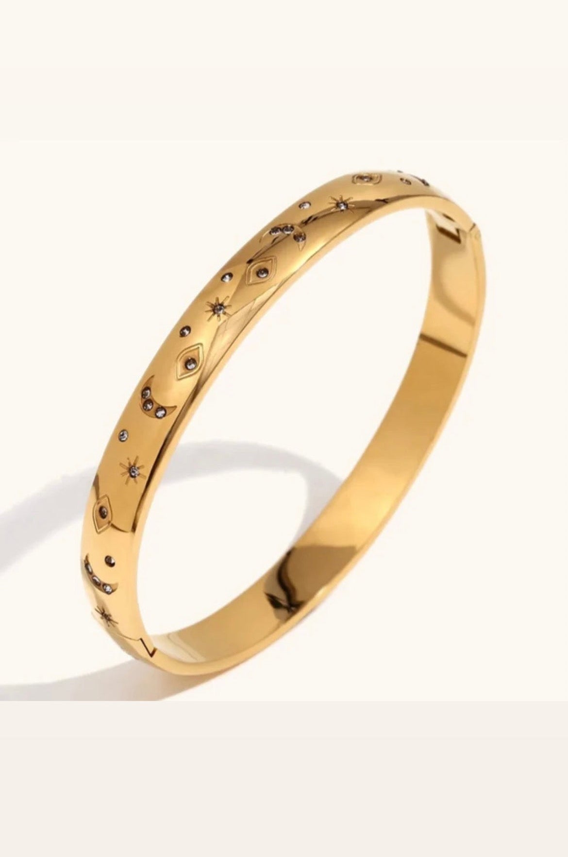 Moon and Star Engraved Bracelet Bangle - Gold