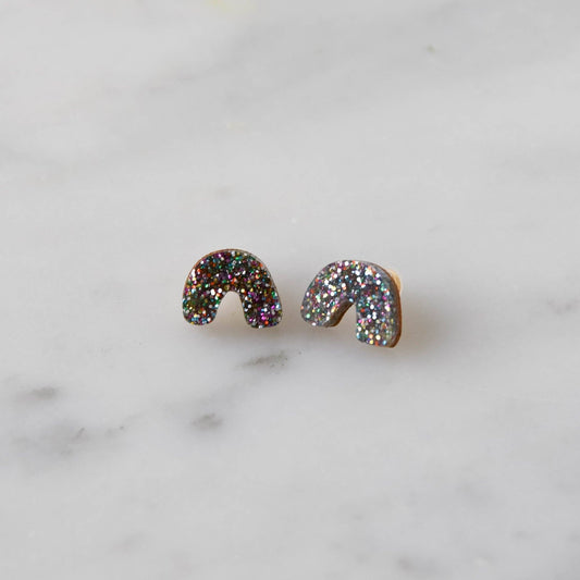 Glitter Arc Stud Earrings - Glitter Multi Black