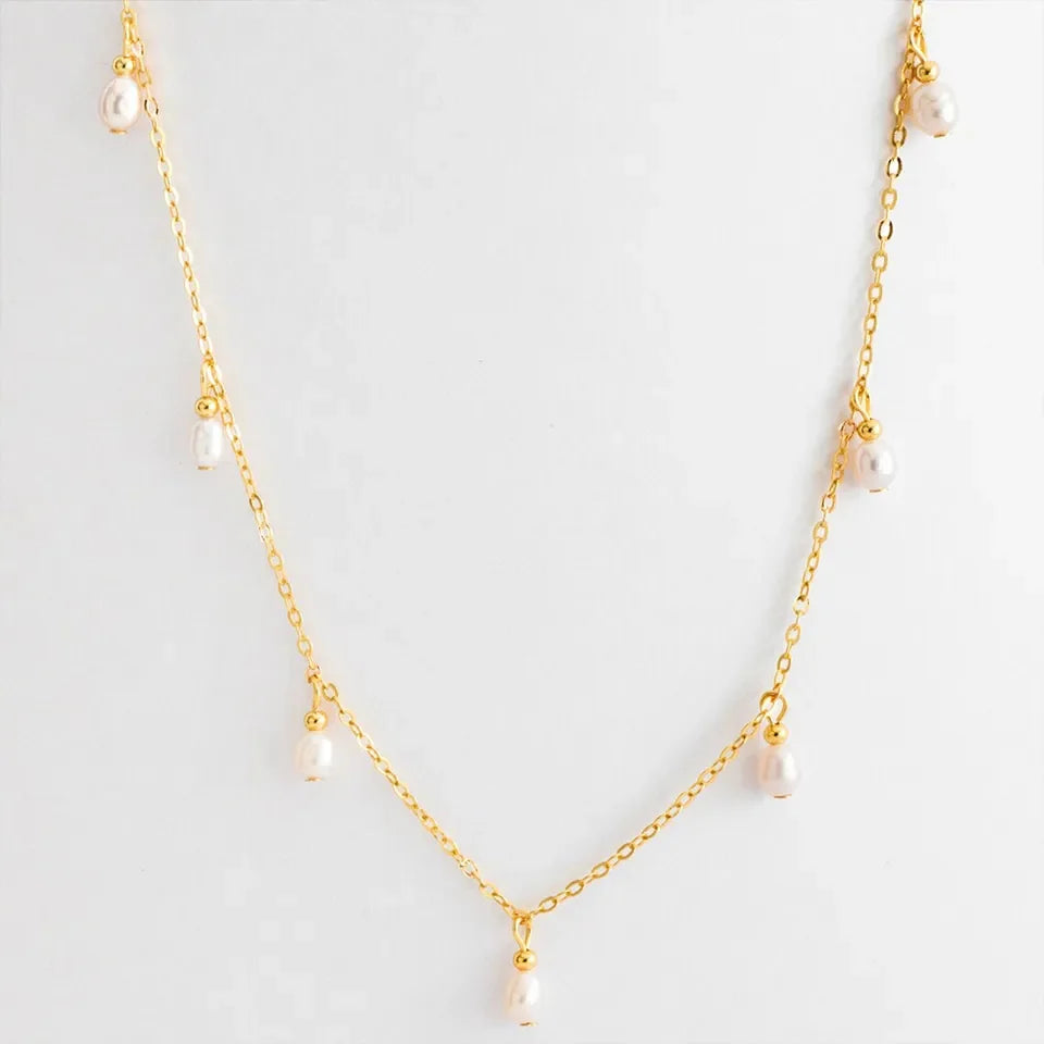 Drop Pearl Necklace - Gold