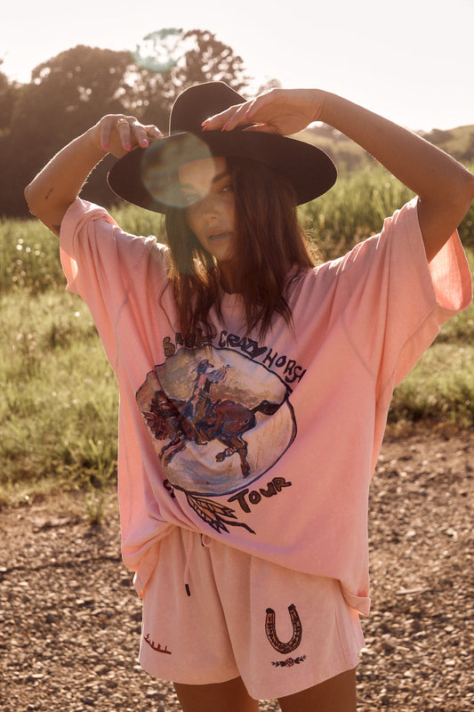 The Oversized Crazy Horse Tee - Pink
