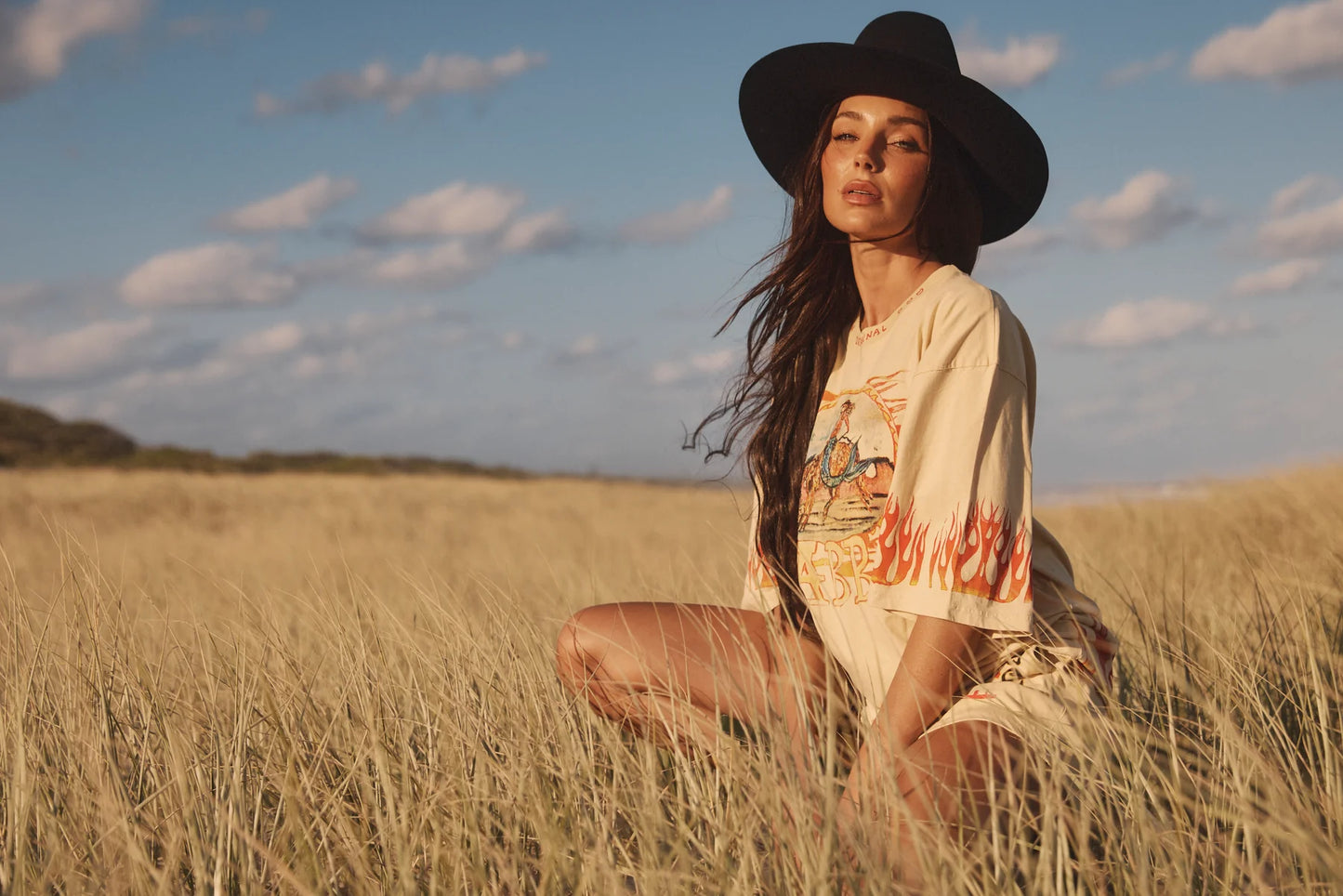 The Flaming Cowboy Tee - Sand