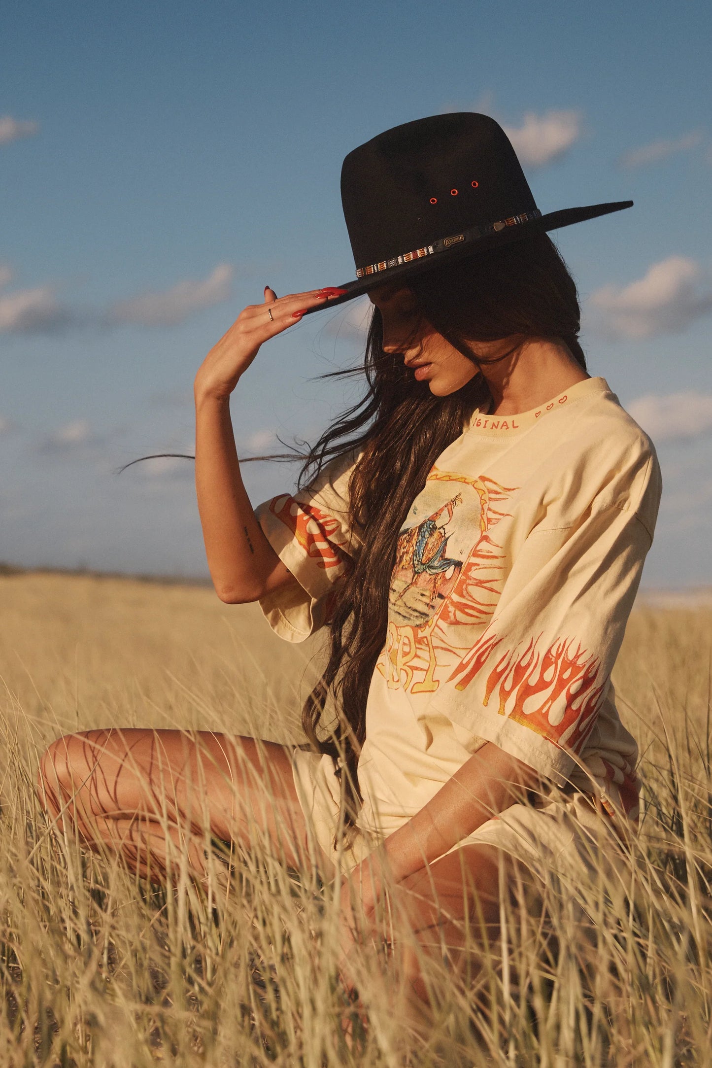 The Flaming Cowboy Tee - Sand
