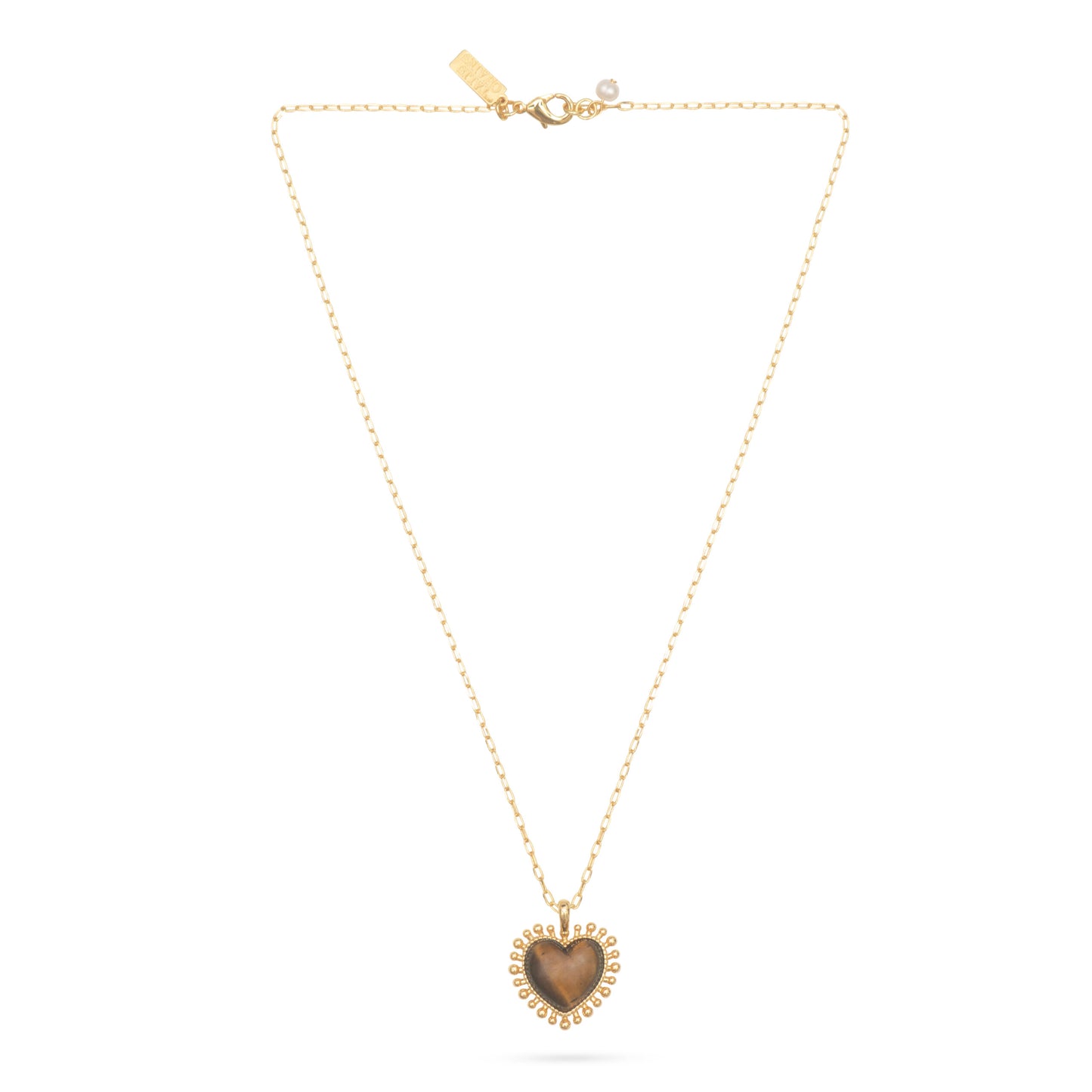 Mini Heart Pendant Necklace - Tiger's Eye