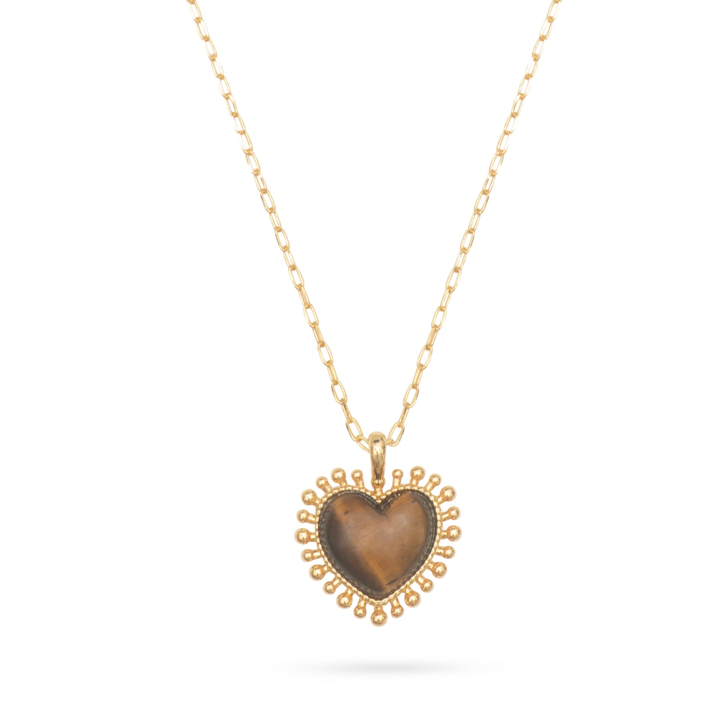 Mini Heart Pendant Necklace - Tiger's Eye