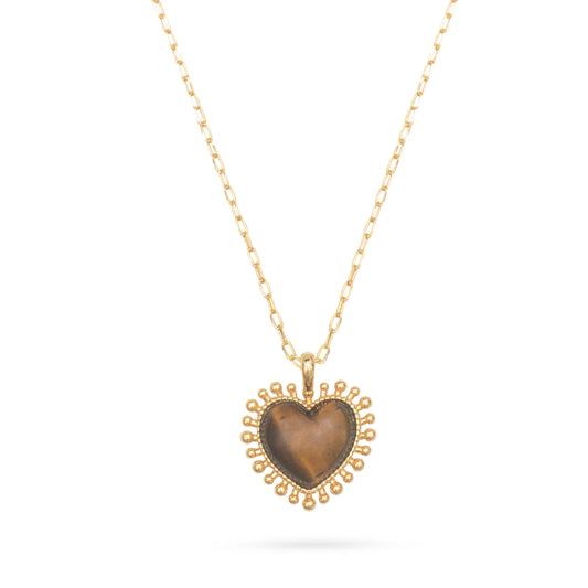 Mini Heart Pendant Necklace - Tiger's Eye