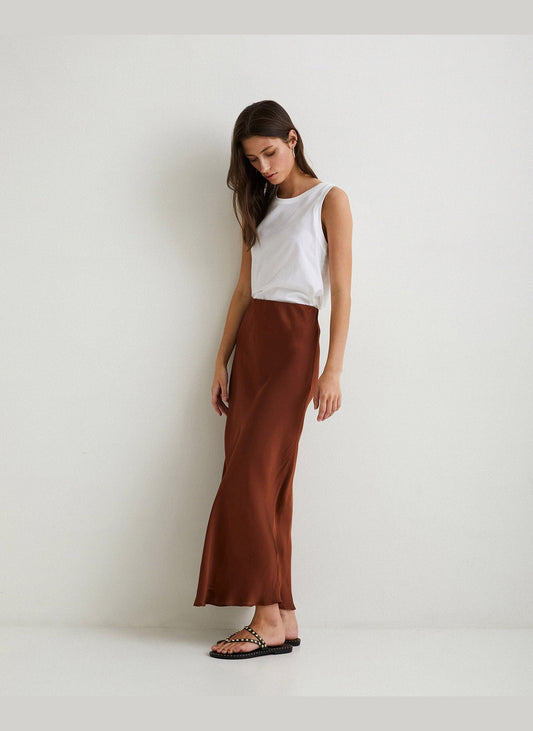 Sateen Midi Skirt - Chocolate