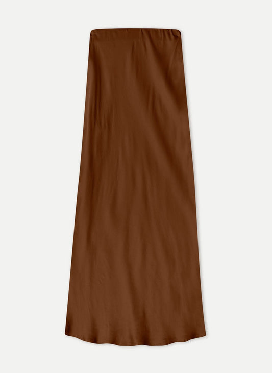 Sateen Midi Skirt - Chocolate