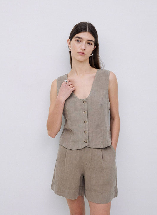 Khaki Linen Vest