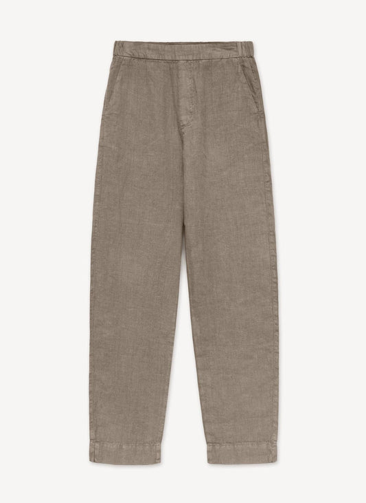 Khaki Straight-Leg Linen Trousers