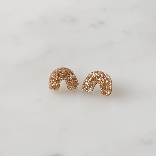 Glitter Arc Stud Earrings - Glitter Gold