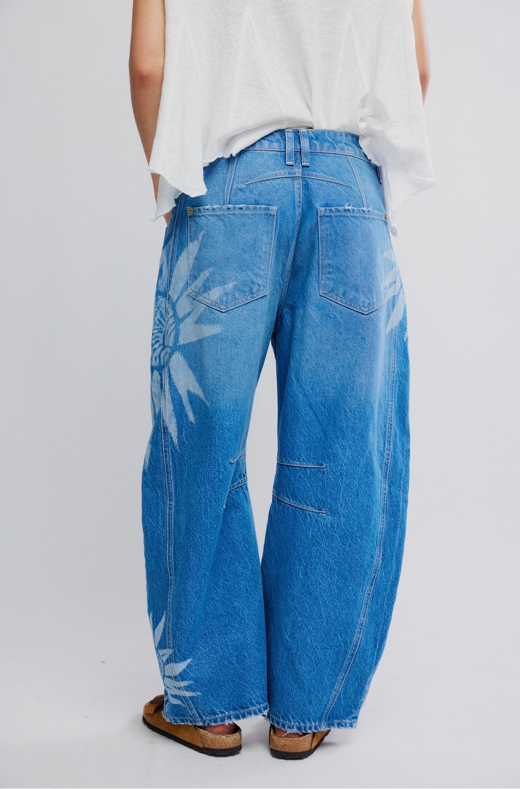 We The Free Good Luck Printed Barrel Jeans - Indigo Blue