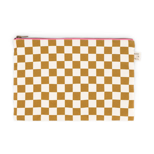 Lili Flat Pouch - Checkerboard Caramel