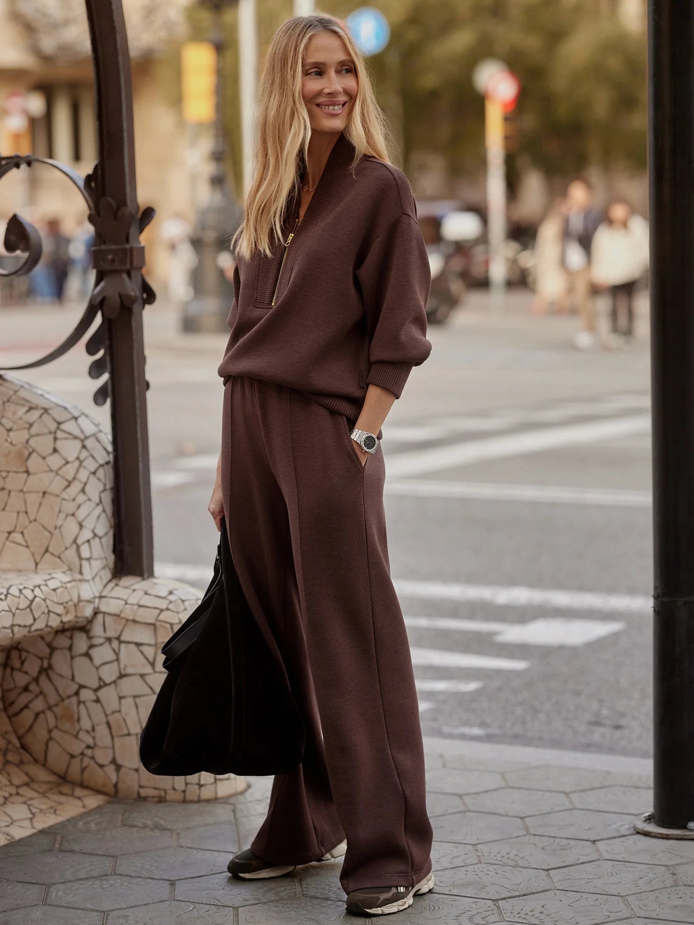 The Wide Leg Pant 30" - Coffee Bean Marl