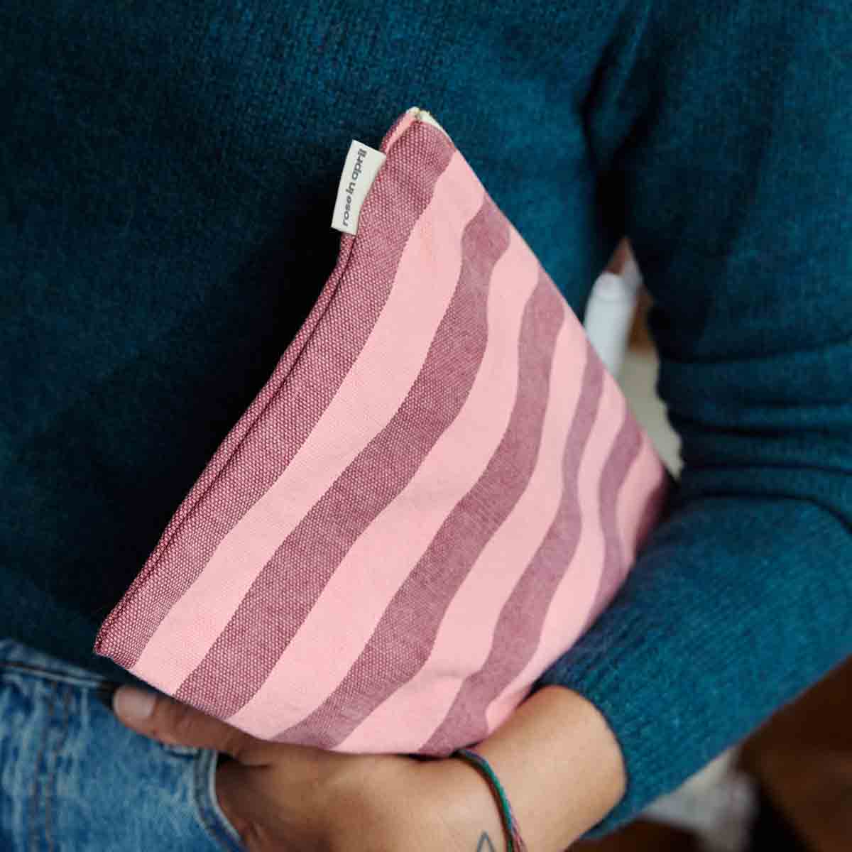 Lili Flat Pouch - Pink Burgundy Stripes