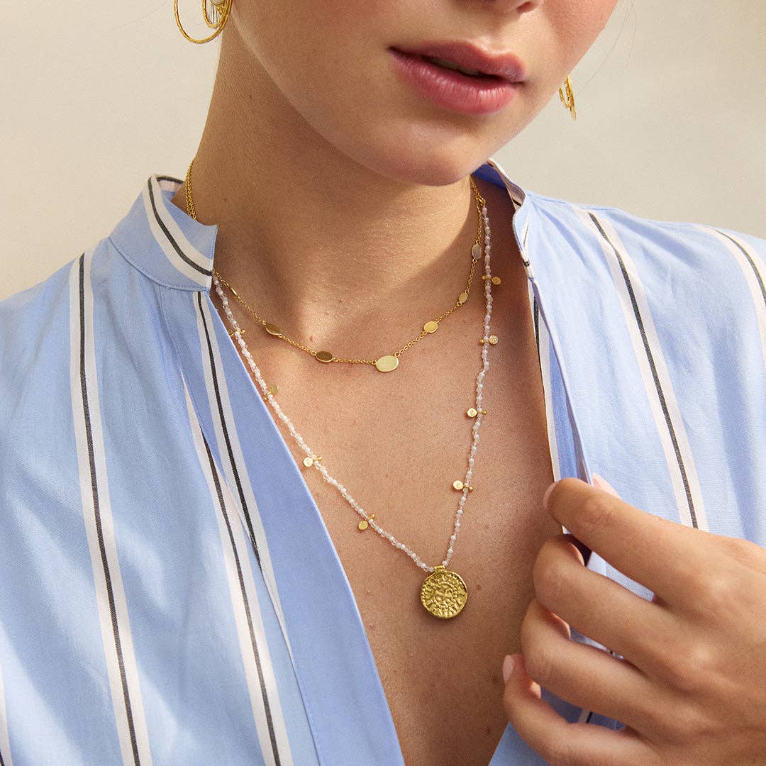 Bondi Beaded Coin Necklace White