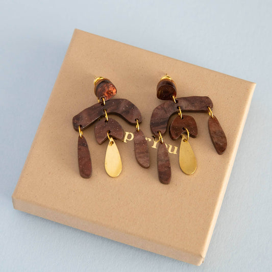 Tangent Statement Drop Earrings - Glitter Chocolate Brown