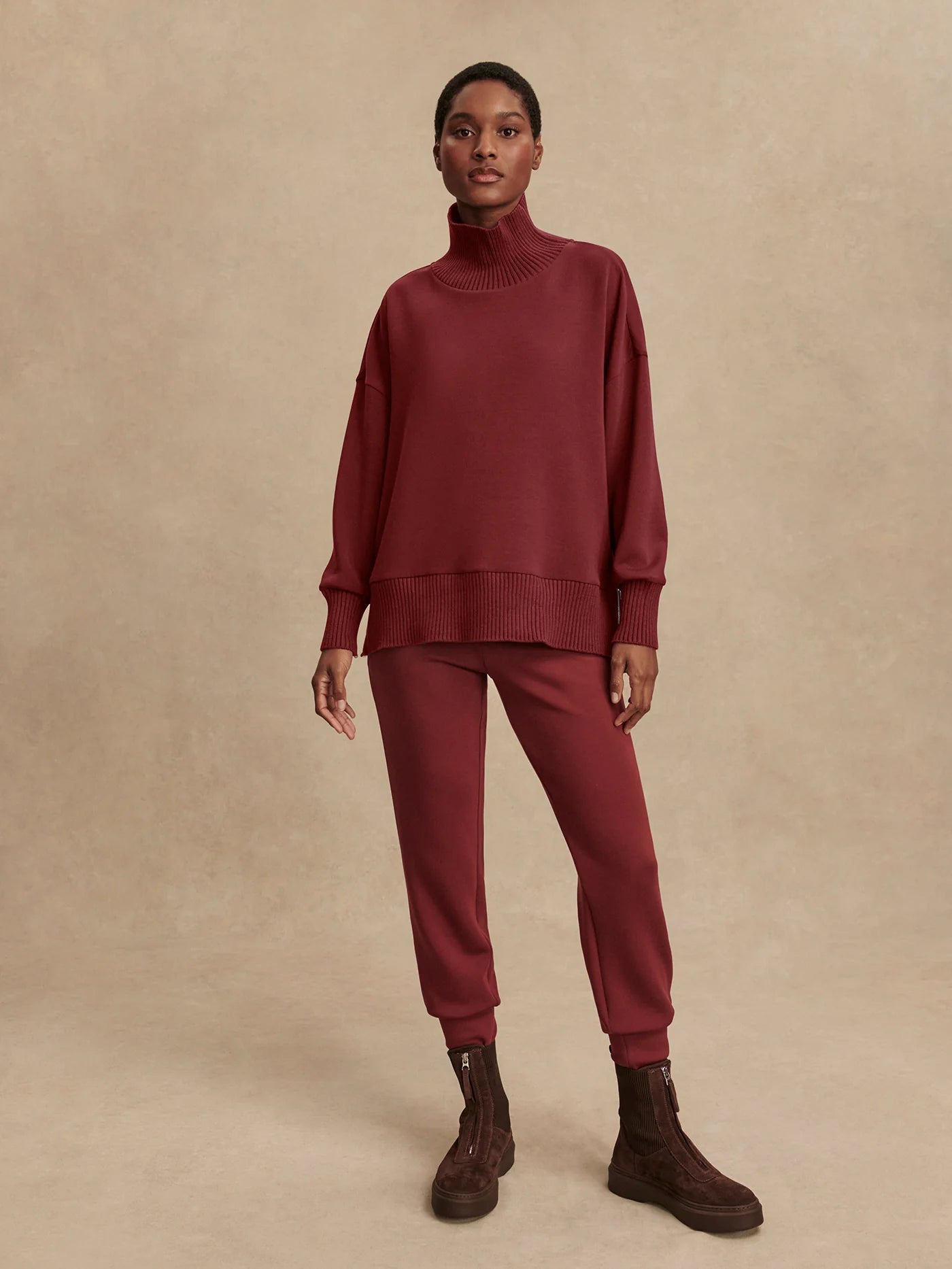 Barker High Neck Sweat - New Maroon