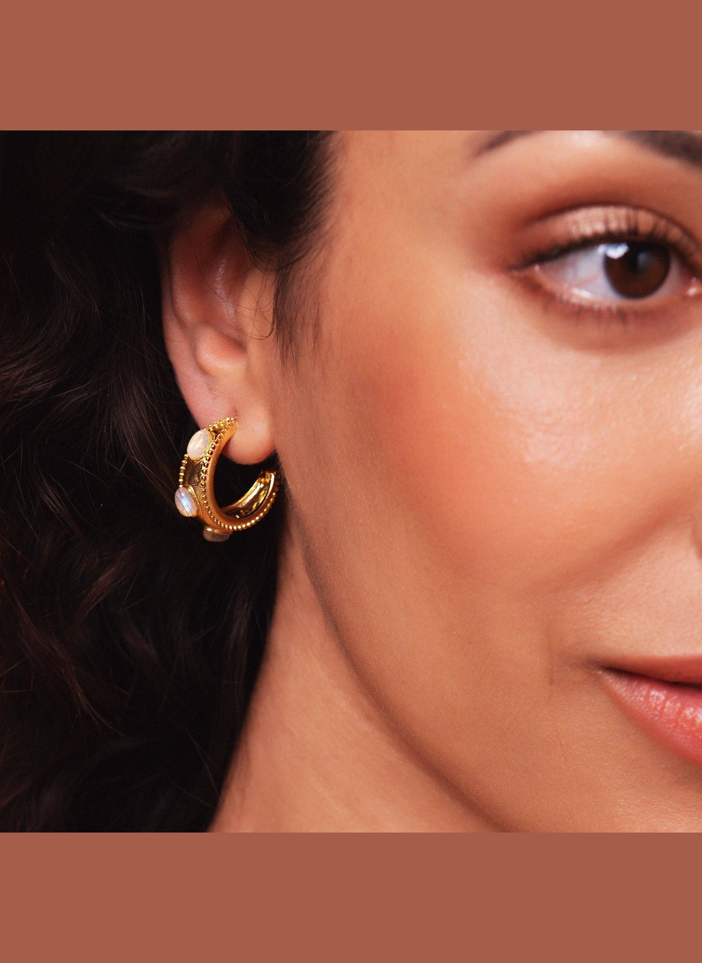 Daphne White Moonstone Hoop Earrings