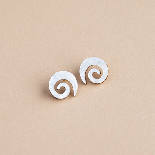 Swirl Stud Earrings - White Marble