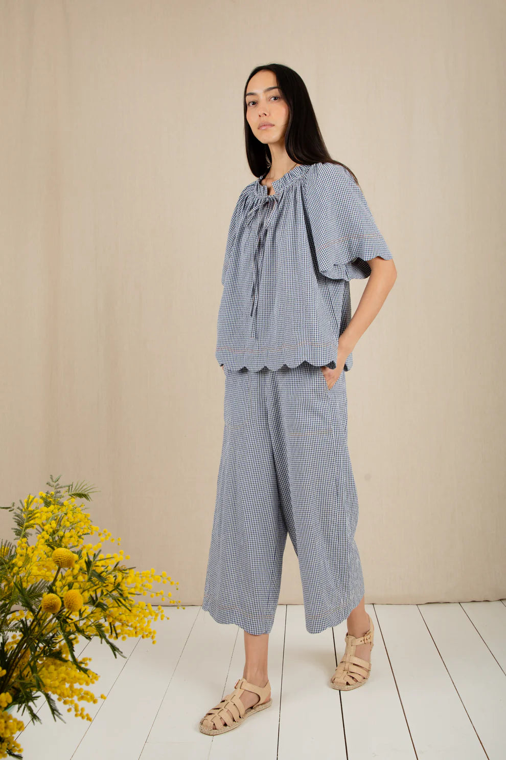 Aide Trouser - Navy Gingham