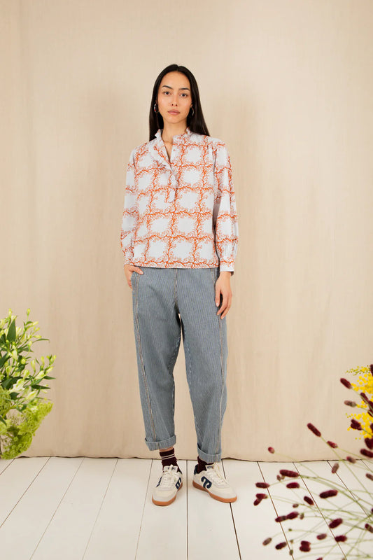 Anais Shirt - Tobacco & Ice Blue