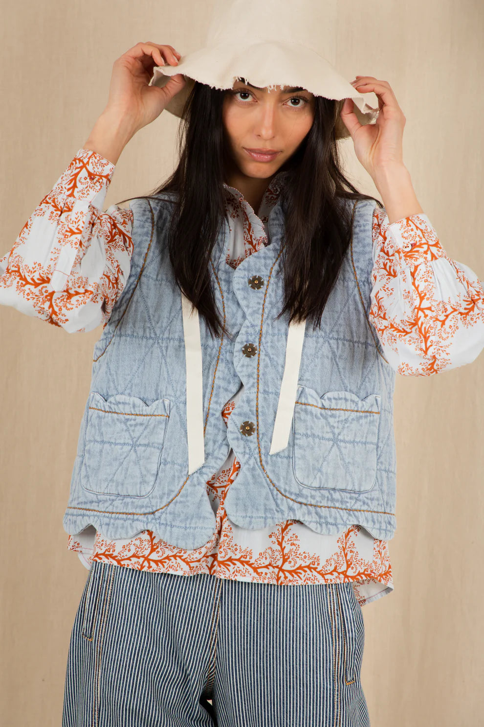 Anais Shirt - Tobacco & Ice Blue