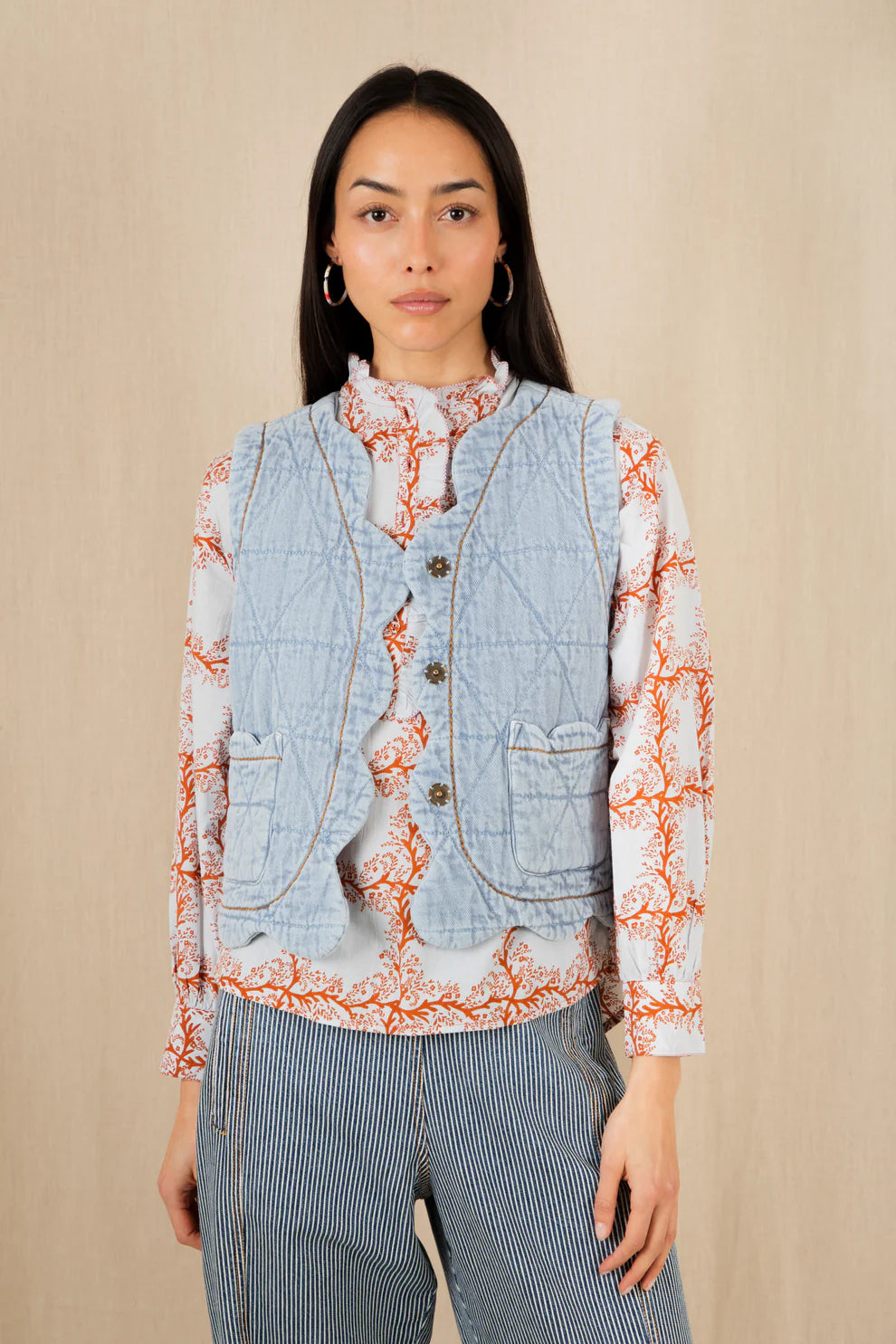 Anais Shirt - Tobacco & Ice Blue