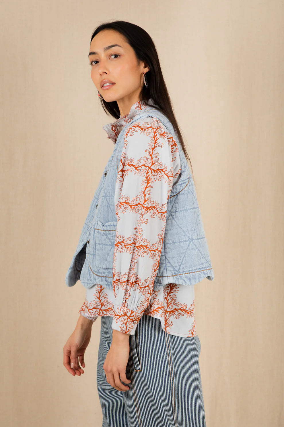 Anais Shirt - Tobacco & Ice Blue