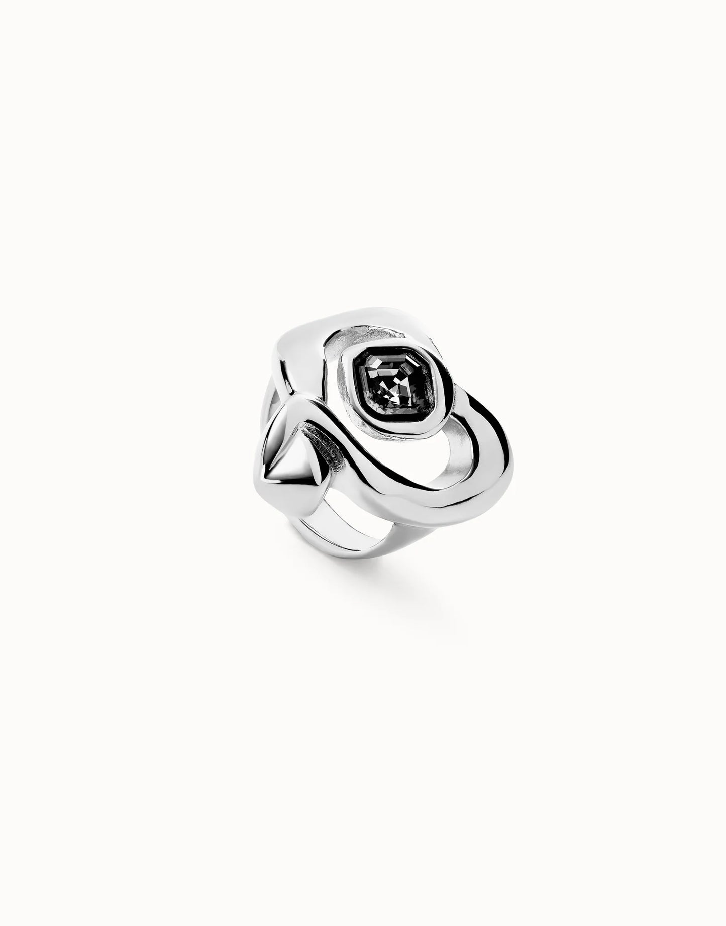 Ring with Heart and Central Crystal - Silver (Size 18)