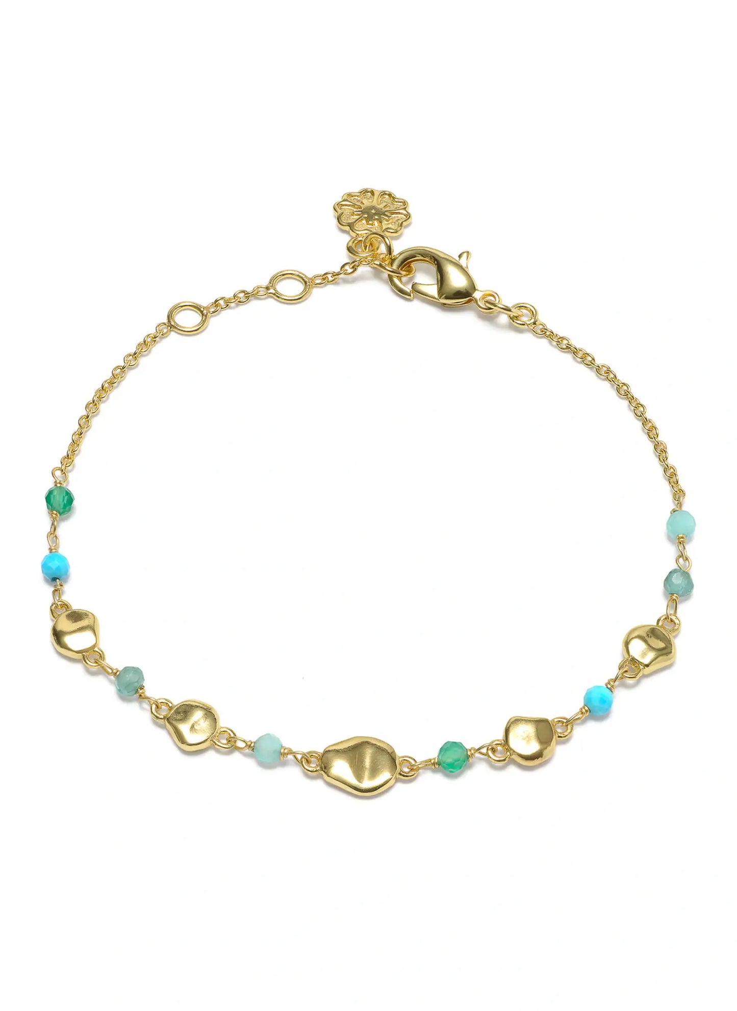 Sofia Gemstone and Gold Bead and Nugget Bracelet - Aqua
