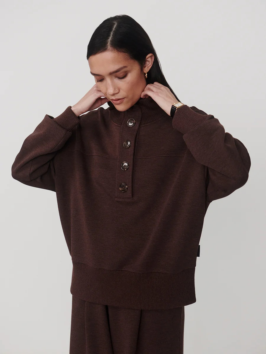 Bronya Button Placket Sweat - Coffee Bean Marl