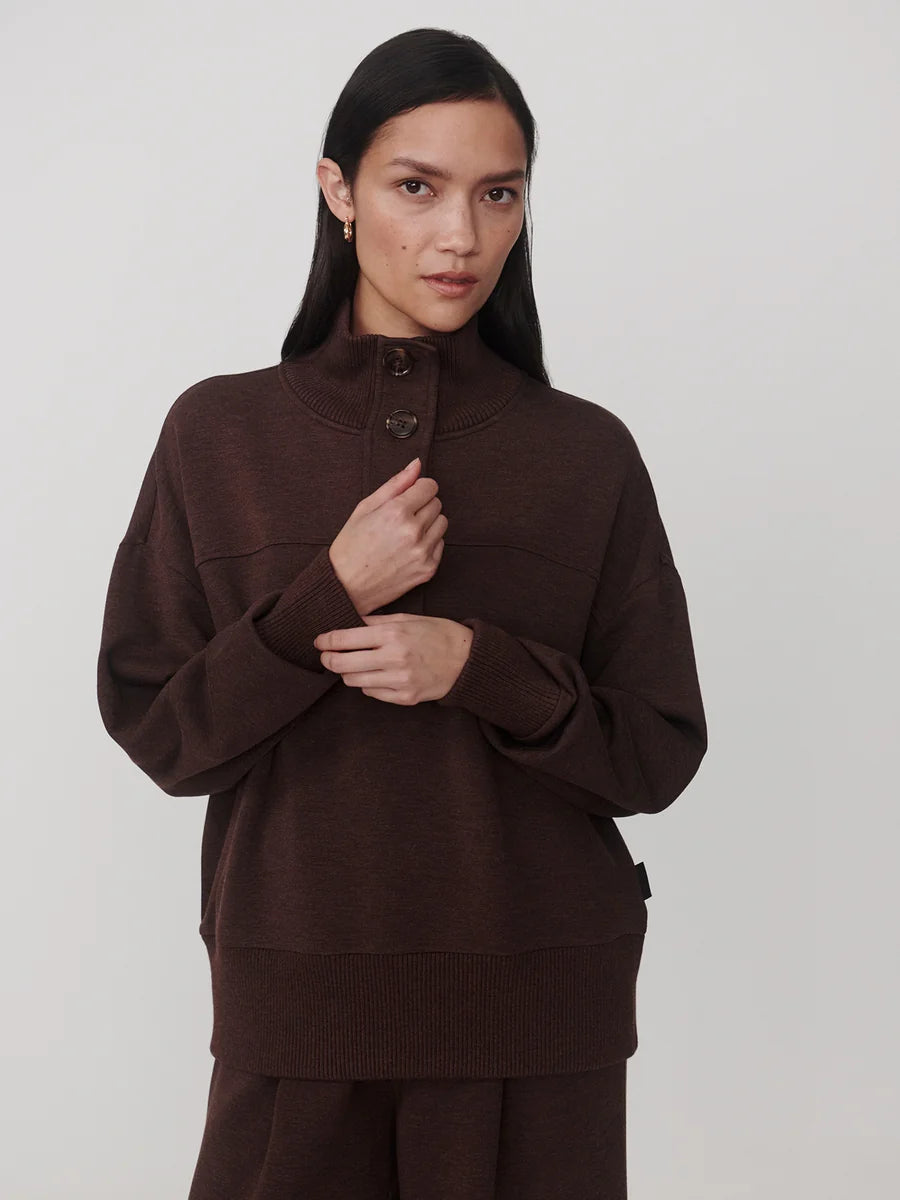 Bronya Button Placket Sweat - Coffee Bean Marl