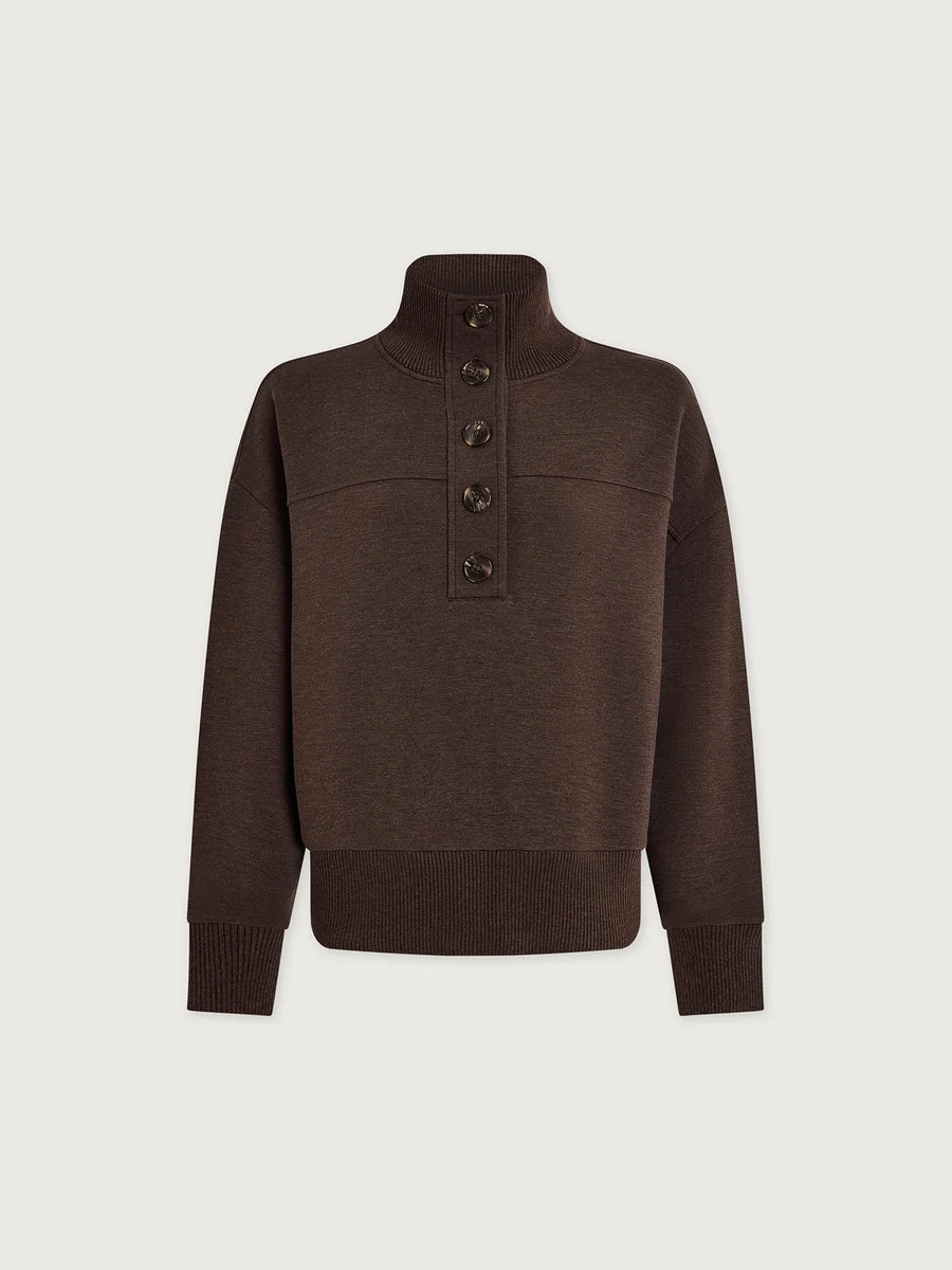 Bronya Button Placket Sweat - Coffee Bean Marl