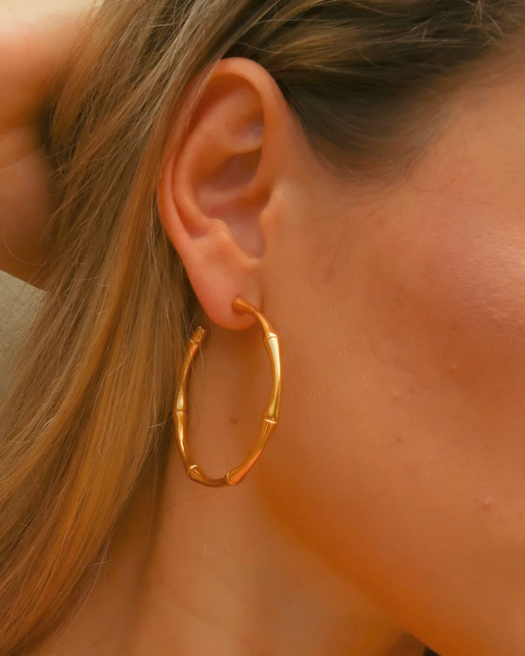 Gold Bamboo Hoop Earrings
