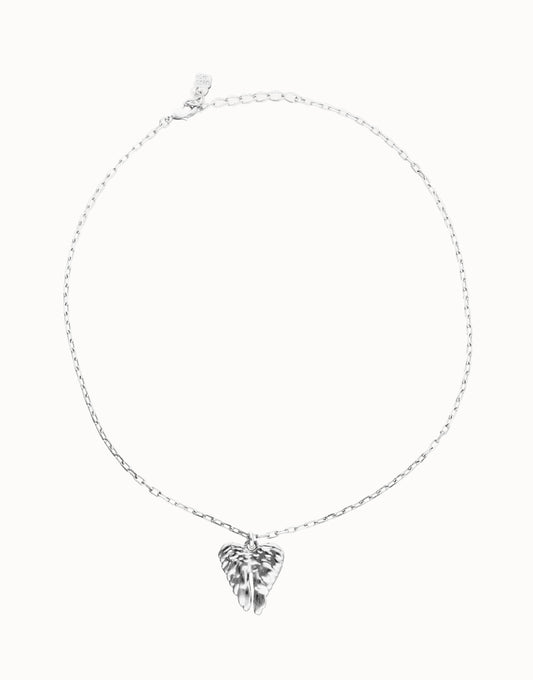 Short Necklace With Wing Detail - Silver